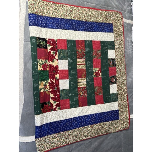 HANDMADE Christmas Vintage LAP Quilt Throw 62”x40” WALLHANGING‎ Patchwork - Picture 3 of 8